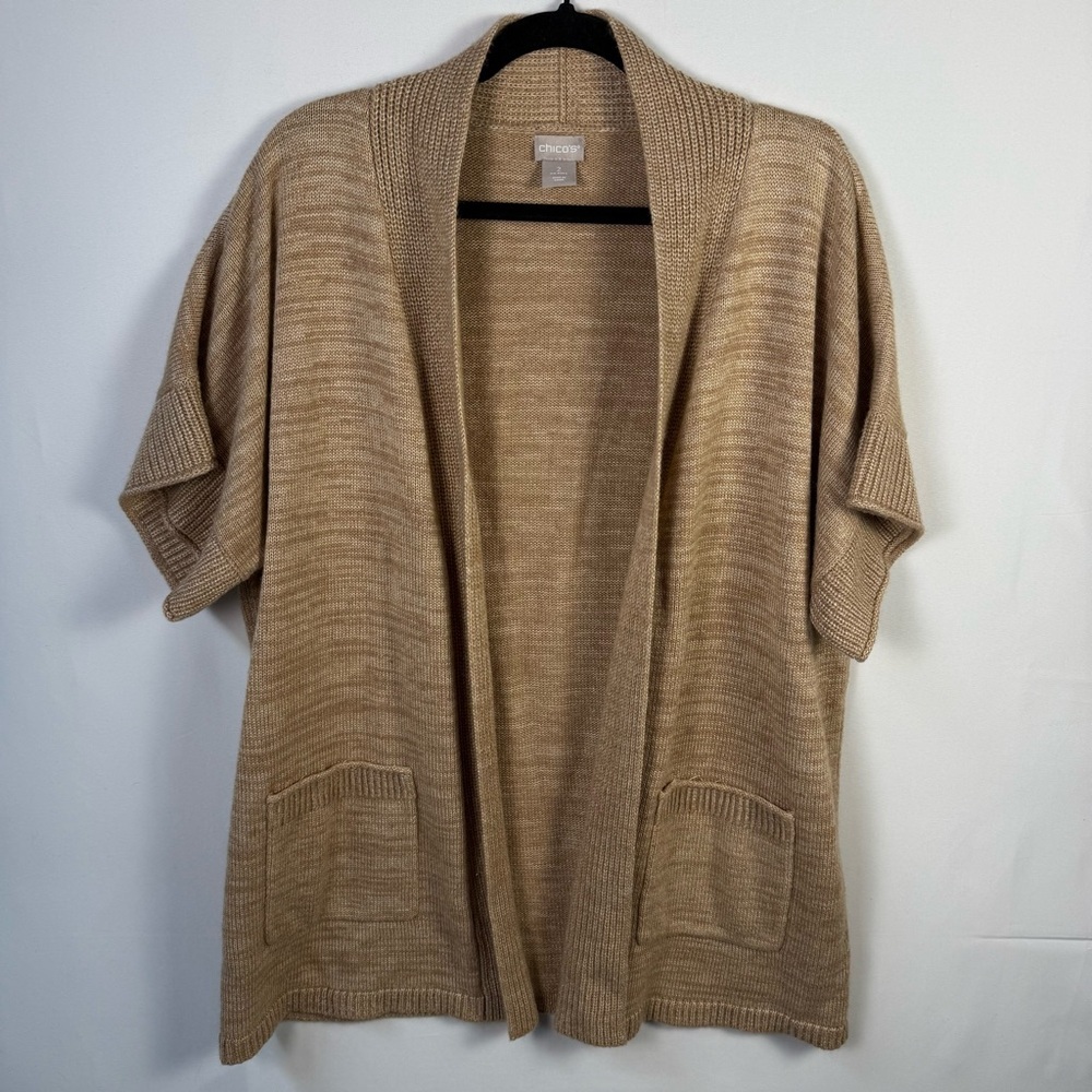 Chico's Brown/Taupe Lightweight Open Front Cardigan Duster Knit Sweater Size 1‎